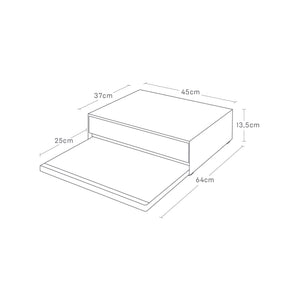 Benkeplate organizer i sort utførelse med plass til brødrister og småvarer