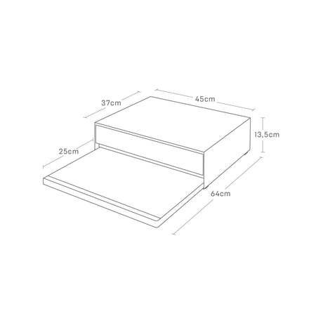 Benkeplate organizer i sort utførelse med plass til brødrister og småvarer