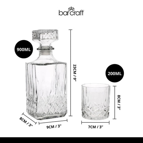 Karaffelsæt i slibet glas med fire whiskyglass - Lindas Dekor Drikkesæt