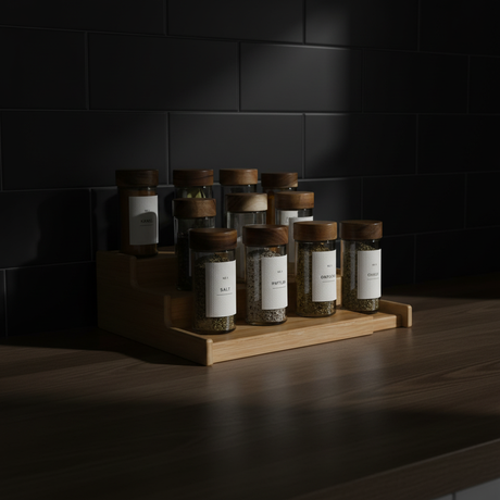 Krydderhylle i bambus med 3 trinn – solid og stabil krydderoppbevaring