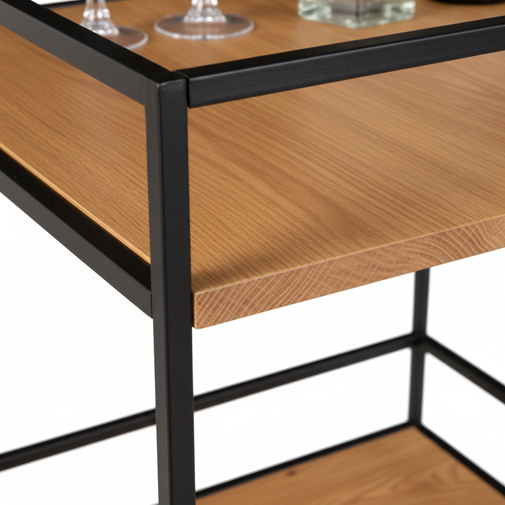 Barvogn med hjul til servering av glass og flasker