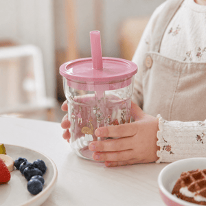 Barneglass med sugerør rosa Mio 250 ml - Lindas Dekor