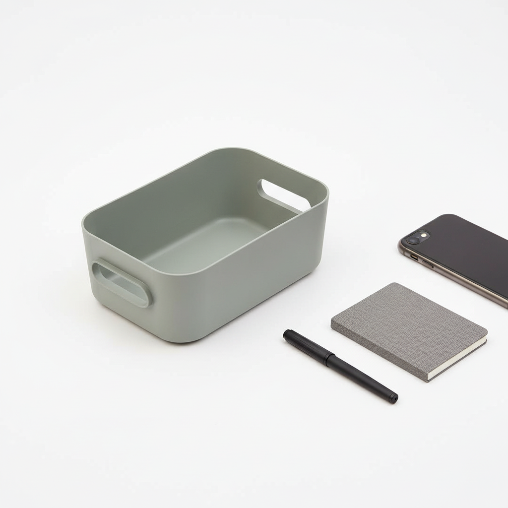 Grønn oppbevaringsboks 1,5 L i resirkulert plast til hylle og benk