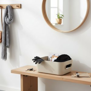 Beige organiseringsboks til bad, garderobe, gang og vaskerom