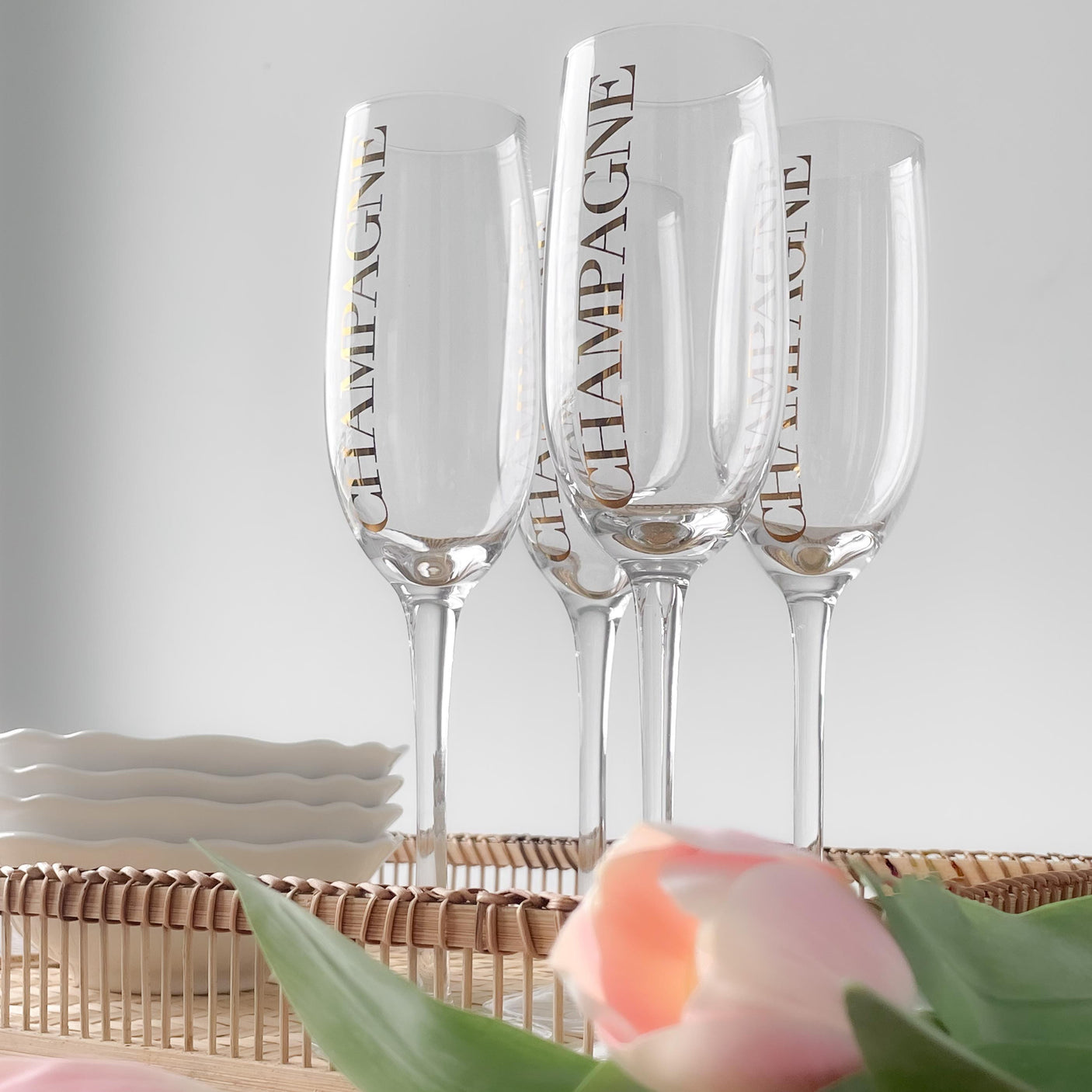 Champagneglas, transparent/guld