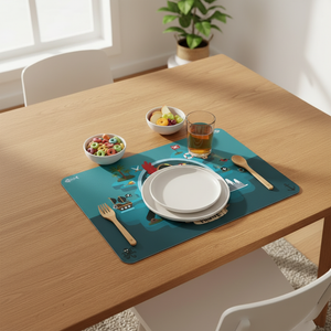 Nordisk spisescene med piratbordbrikke