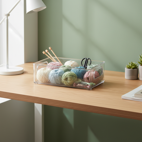 Gjennomsiktig plast organizer til kontor og hobby – smart oppbevaringsløsning