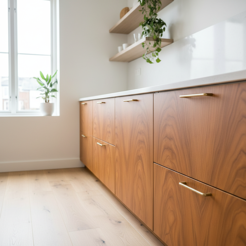 Premium valnøtt kontaktplast på kjøkkenskap