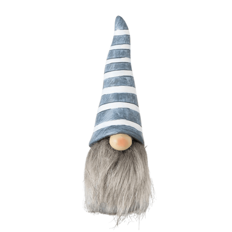 Bob nissefigur med blå stripete lue og langt grått skjegg – 20 cm julepynt.