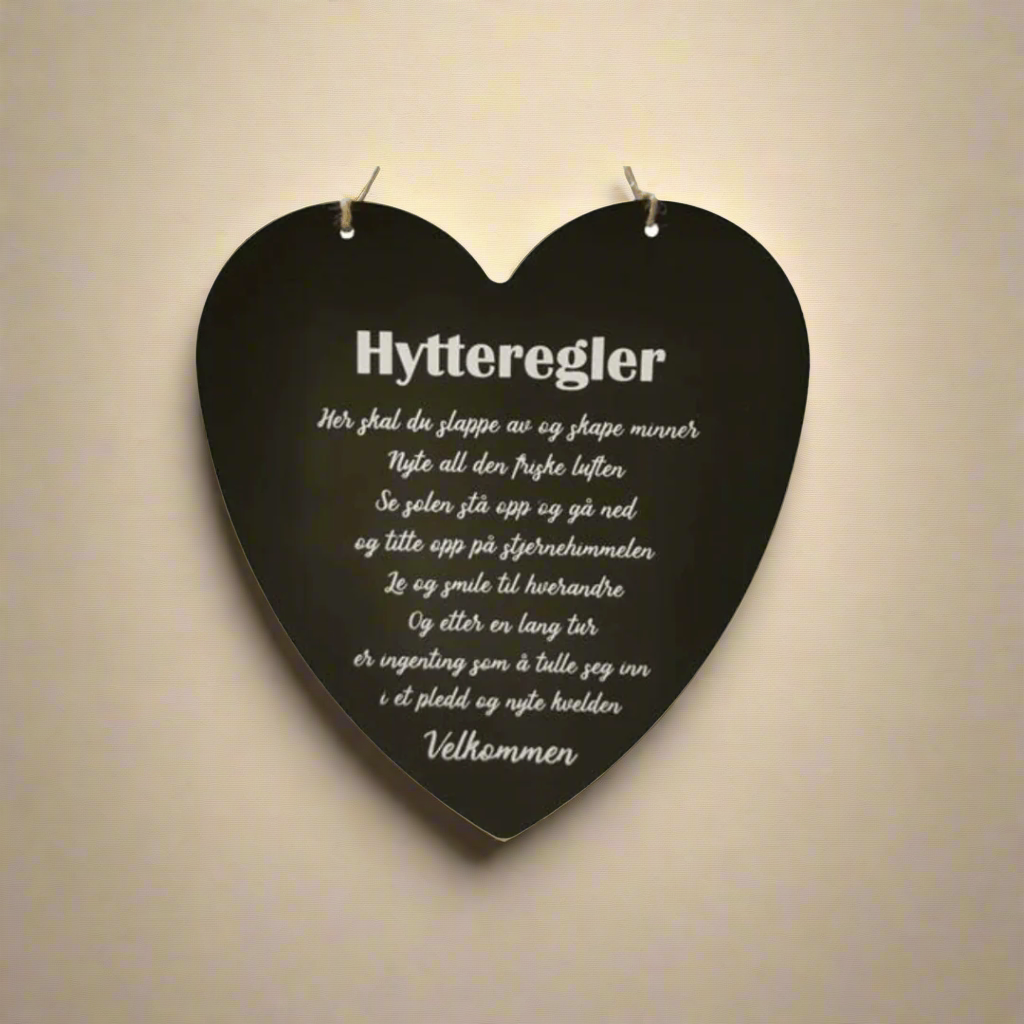 Skylt stuga regler hjärta, svart