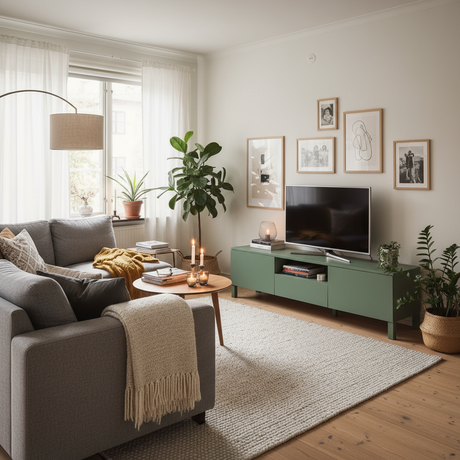 Jade green selvklebende folie anvendt på skap - miljøbilde i nordisk interiør