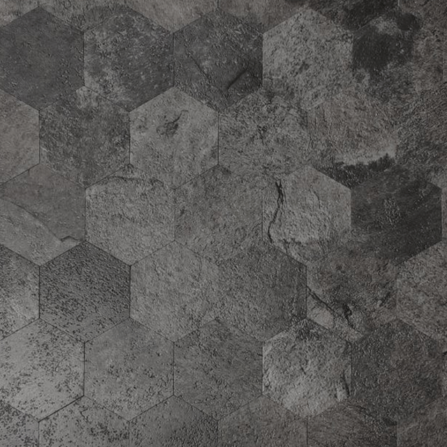Hexagon mørkegrå betong selvklebende veggfliser imiterer fliser i mørke toner i et hexagonalt elegant mønster. Fin til kjøkken og baderom. 