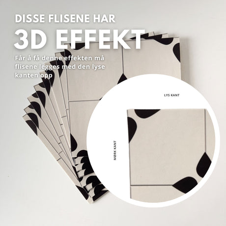 Selvklebende fliser inspirert av klassiske sementfliser i beige og sort