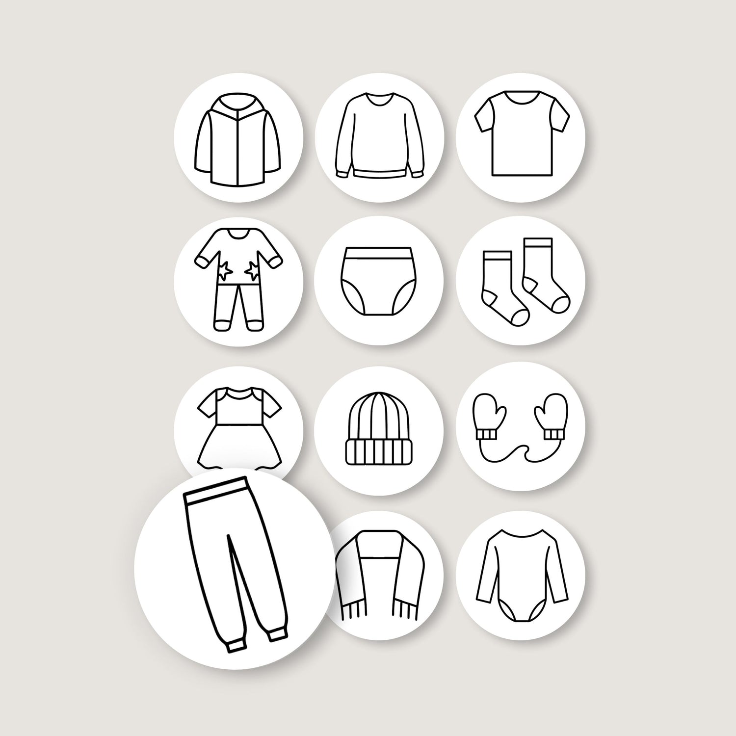 Runde etiketter barneklær 12-pk for merking av klær til barnehage og skole