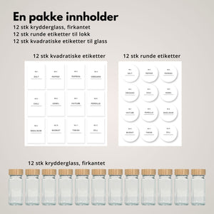 12-pk krydderglass med etiketter