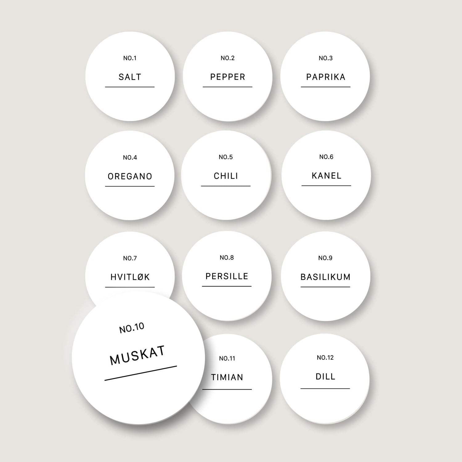 Runde etiketter krydderglass 12-pk for merking og organisering av krydder i kjøkkenet