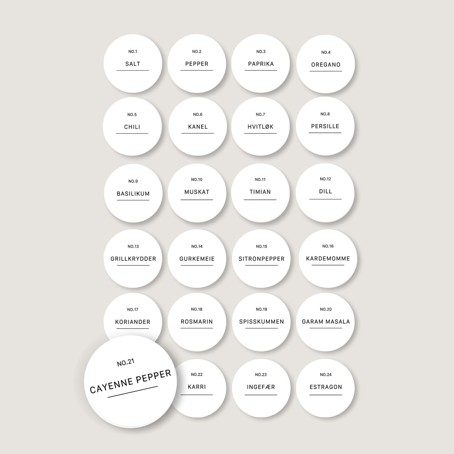 24-pk Etiketter krydderglass, rund