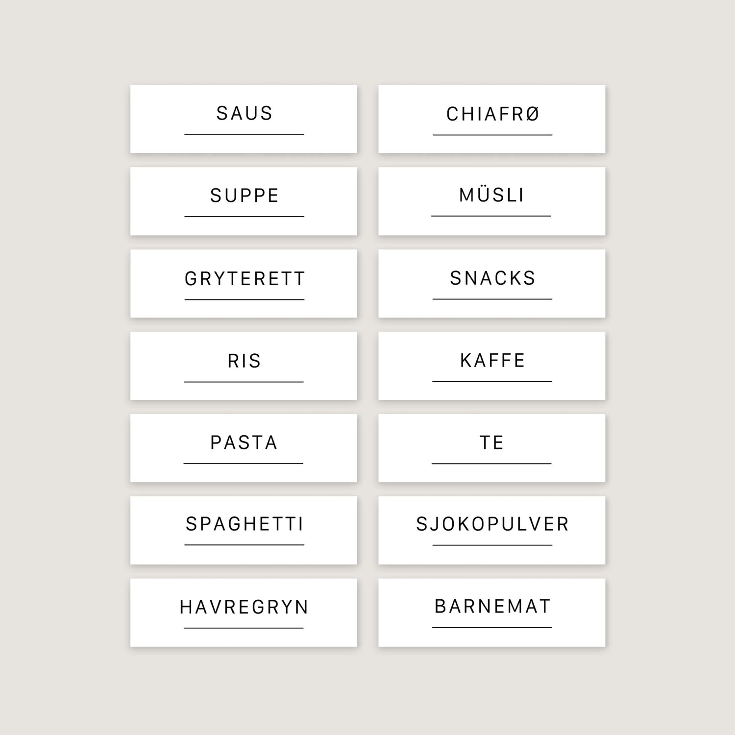 Etiketter tørrvarer 14-pk for merking og organisering av tørrvarer i kjøkkenet