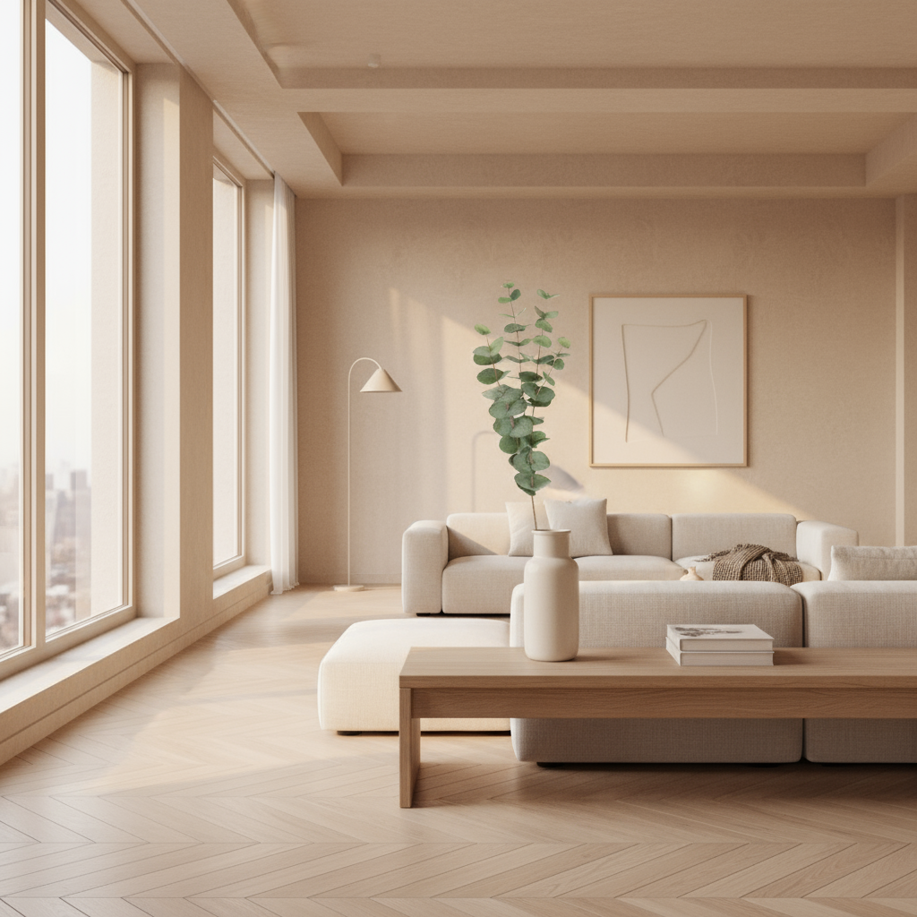 Kunstig grønn plante i vase på lys benkeplate fra Lindas Dekor