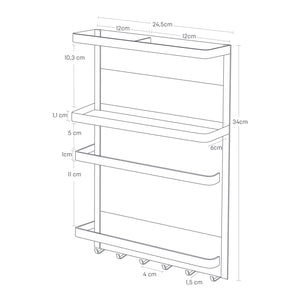 Kjøleskapshylle i hvit med oppheng for sleiver og små kjøkkenartikler