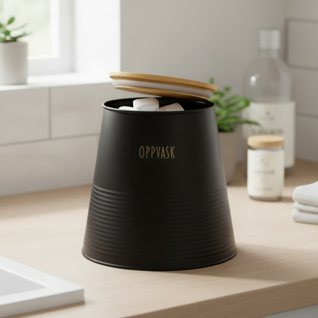 Box för diskmedel, svart metall