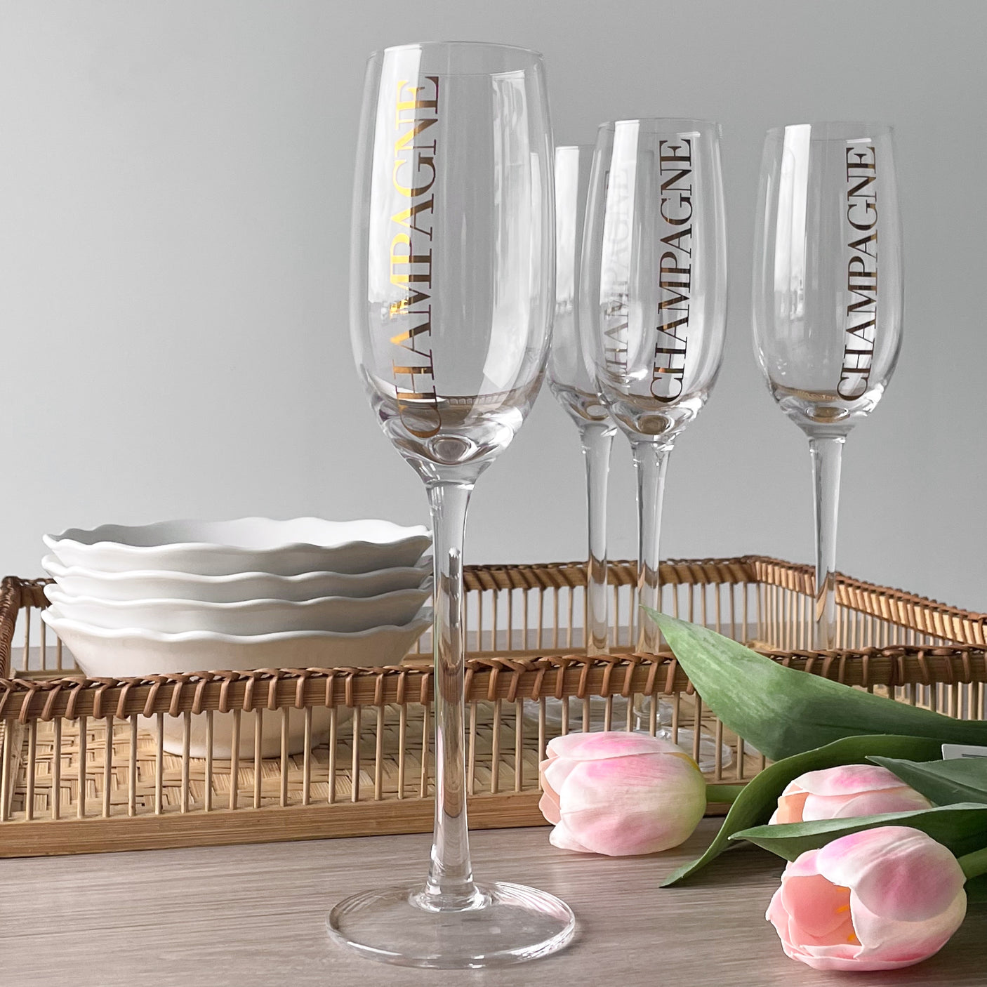 Champagneglas, transparent/guld