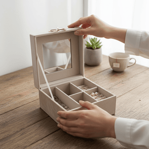 Smykkeskrin velur med speil 25 x 16 x 8 cm - Lindas Dekor