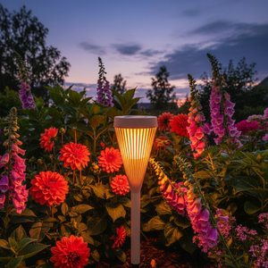 Solflamelampe blandt dahlier