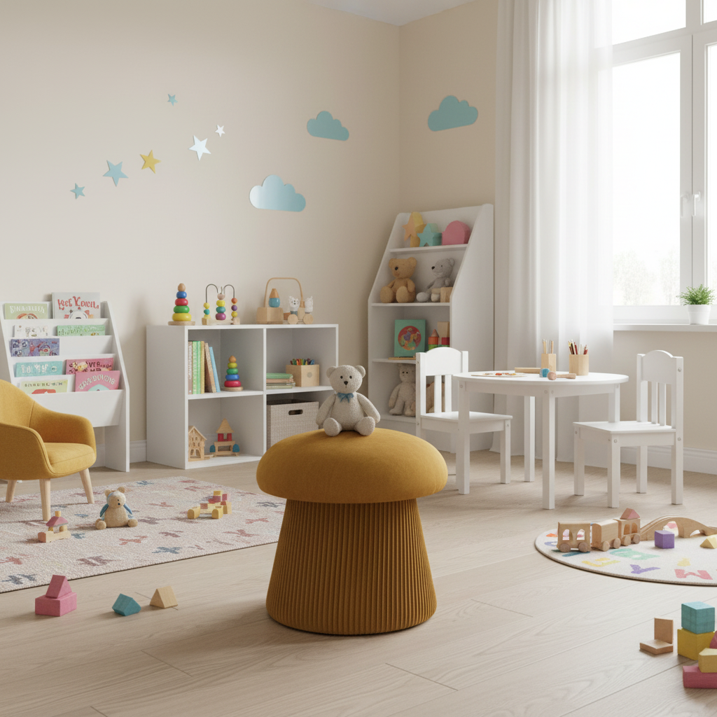 Detaljbilde av myk velouroverflate på Hampton puff