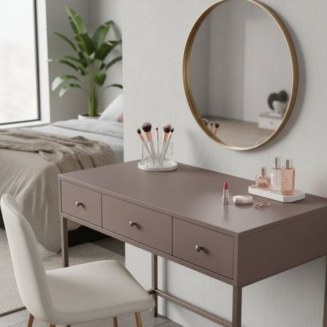 Taupe matt kontaktplast på sminkepult