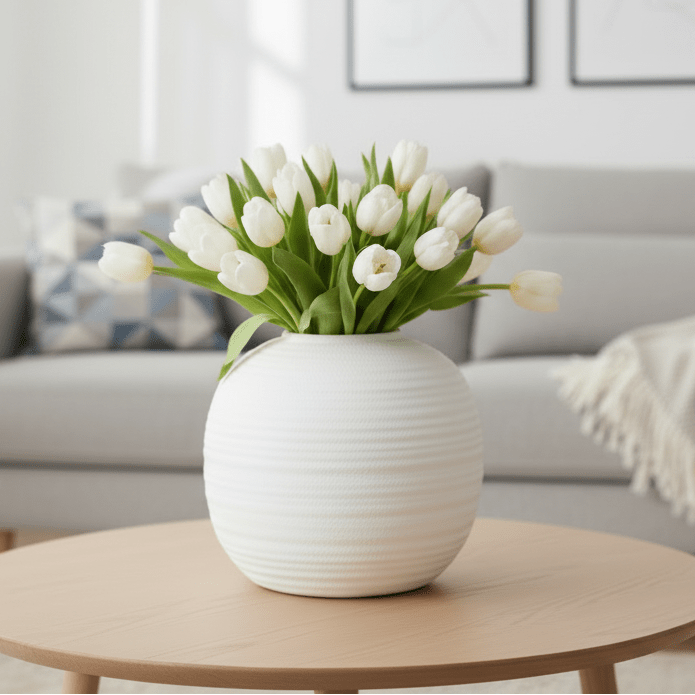 Stor rund vase keramisk hvit ø 30 cm - Lindas Dekor