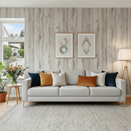 Premium Artico Oak kontaktplast med naturtro eikemønster i lyse gråbeige toner og realistisk trestruktur.