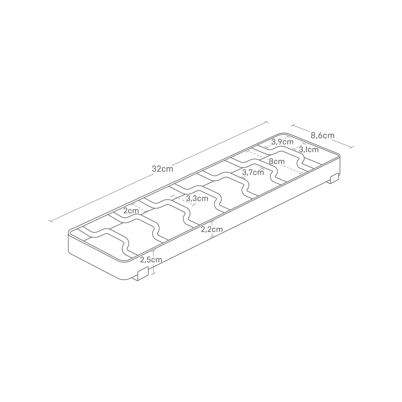 Oppbevaringsstativ for små skåler i kjøkkenskap med silikonføtter