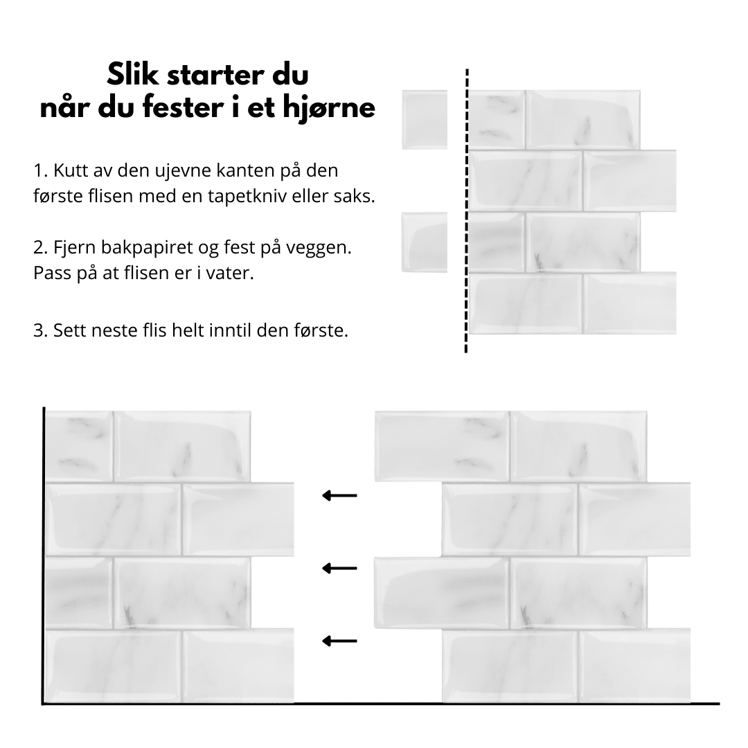 Subway marmor selvklebende veggfliser - Lindas Dekor