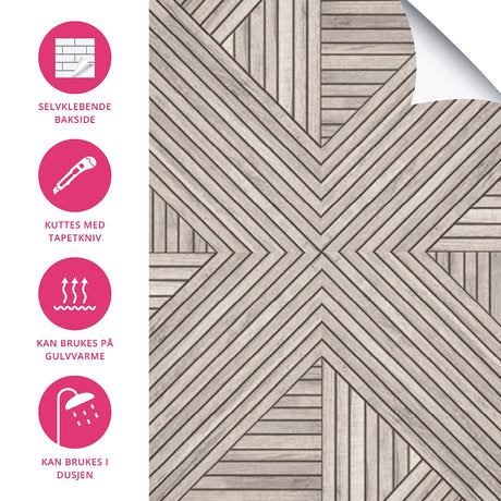 Nærbilde av Oda flis med symmetrisk linjemønster