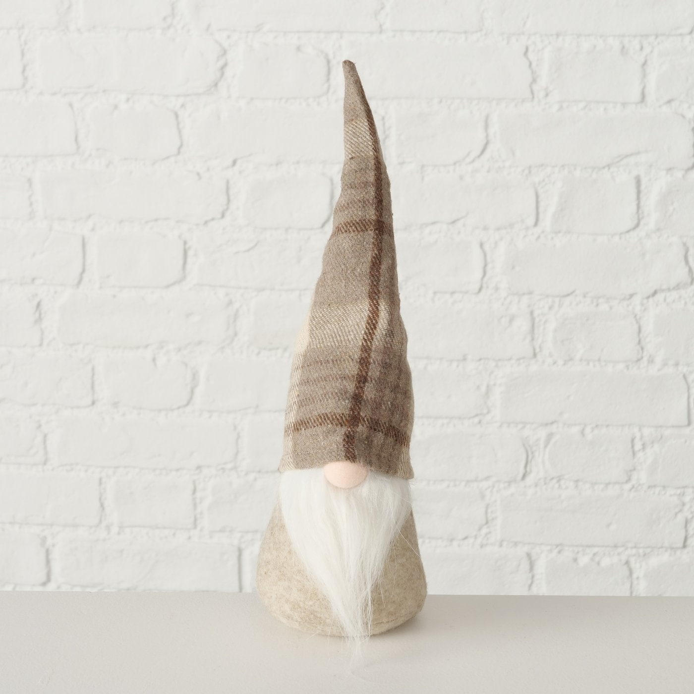 Tomtefigur Tartany vit, beige